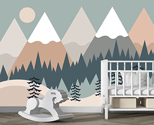 Eierme Children's Cartoon Mountain Peak Forest Sun Nursery Wall Mural Wallpaper 137" x 100" -  No.47-Eierme-350