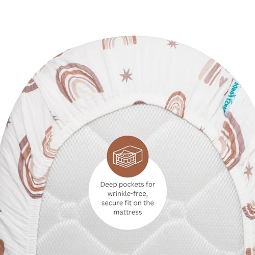 Image of Muslin Bassinet Sheets for Baby Delight Beside Me, BCOL, Chicco LullaGo, Delta Children Bondi, Skylar, Semphis by TansyPanda, 3PC, 20x32 in, Ultra Soft, Breathable, Snug Fit, Unisex Boys Girls, Brown