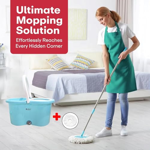 Image of Mumma's LIFE Plastic Spin Mop Bucket, Moppers for Cleaning Floor, Mop Set Extendable Handle, Removable Wringer 360 with Floor Cleaner Mopping Stick (Round Mop Set)