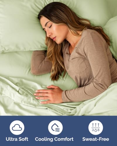 Image of Extra Deep Flex Top Split Head King Fitted Sheet - Hotel Luxury Single Fitted Sheet Only - Easily Fits 18 inch to 24 inch Mattress - Ultra Soft, Wrinkle Free w /Extra Deep Pockets - Light Sage Green