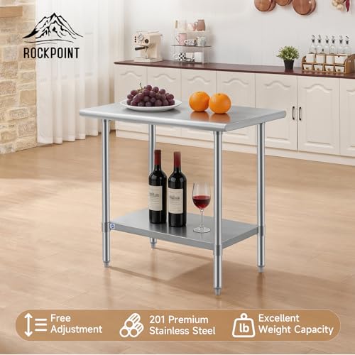 Image of ROCKPOINT All Stainless Steel Table for Perp & Work 24x36 Inch,Commercial Heavy Duty Workbench with Stainless Legs & Adjustable Undershelf, 750 lb Capacity for Restaurant,Home and Outdoor Kitchens