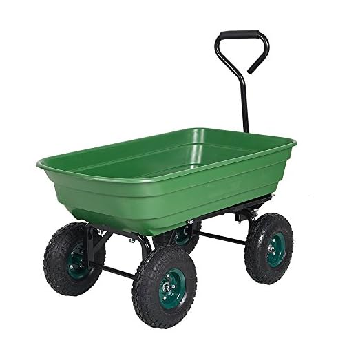 Livebest Heavy-Duty Wagon Carrier Garden Dump Cart Wheel Barrow Air Tires Sand Wagon with Handle and 10" Big Wheel,550-Pound Capacity