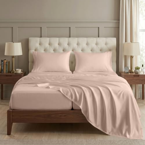 Image of LANE LINEN Split Queen Sheets 100% Egyptian Cotton Sateen - Sepia Rose