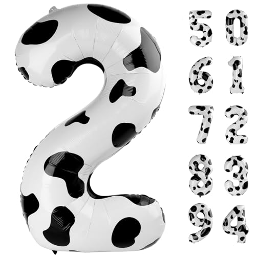 Cow Print 2 Balloon, Number Balloon 40 Inch Second 2nd Birthday Farm Animal Party Supplies, Two Balloon Number Birthday Decorations, Number 2 Balloon