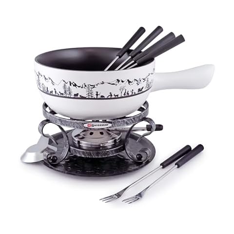 Swissmar Cheese Fondue Sets - Includes Ceramic Pots, Rechauds, Six (6) Fondue Forks, Fondue Burner, and Recipe Card (Swissmar Heidi Fondue Set) Cover