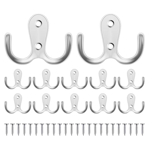 12 ganchos de puerta, ganchos dobles con 24 tornillos, ganchos de pared para puerta y pared, ganchos de puerta de metal resistentes atornillados para colgar batas, toallas, abrigos, sombreros, bolsas