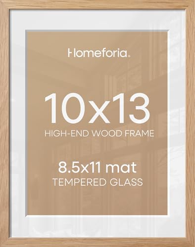 Image of Homeforia 10x13 Picture Frame Wood, High End Natural Oak 10x13 Light Wooden Poster Frames with Mat 8.5x11, 10 x 13 Frame Matted to 8.5 x 11 Photo, 13x10 Thin Frames, Tempered Glass, Wall Kit, Set of 2