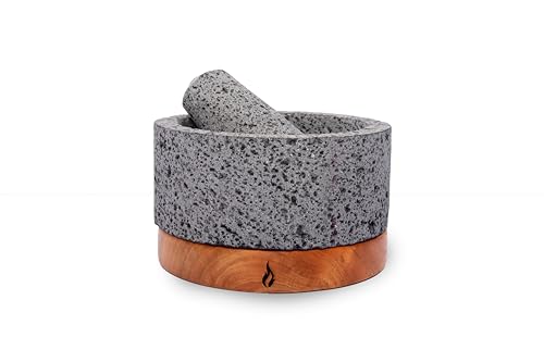 SMP Molcajete 7"– Traditional Mexican Mortar & Pestle (Molcajete y Tejolote),Handcrafted Volcanic Basalt Stone,Textured Interior for Guacamole,Salsa & Spices, Durable Serving Bowl for Kitchen or Grill