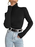  seiveini Pull Col Roulé Femme Manches Longues Hiver Basique sous-Vêtement Pulls en Tricot Slim Fit Couleur Unie Chandails B Noir L