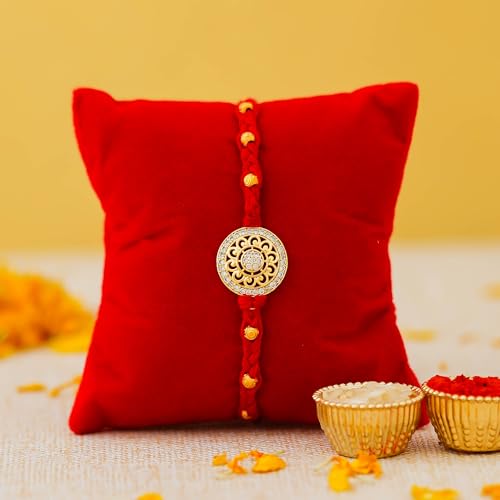 Image of eCraftIndia Floral Diamond Rakhi with Roli Chawal Pack | Rakhi for Brother Bhaiya Bhai