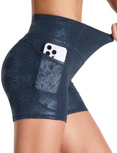 Image of THE GYM PEOPLE High Waist Yoga Shorts for Women Workout Biker Shorts | Tummy Control, Squat-proof, Deep Side Pockets, Flatlock Seams, Gusseted crotch, Holds Shape After Wash, Running, Athletic