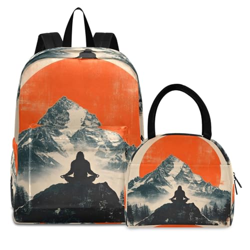 Backpack Lunch Box Set Large Capacity Travel Backpacks and Insulated Lunch Bag for Commute Hiking Picnic Sasquatch Landscape Print