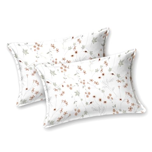 Image of LINENWALAS 100% Cotton Bed Sheet for Single Size Bed, Floral Printed Single Bedsheet with 1 Pillow Covers | 210 TC Soft, Breathable, Luxury Bedsheet (Crimson Flower, 60 x 90 Inches)