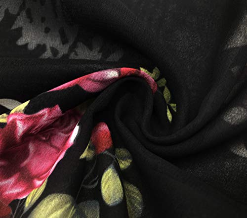 Finoceans Women's Kimono Cardigans Loose Beach Cover Up Black Floral Medium #TOP4