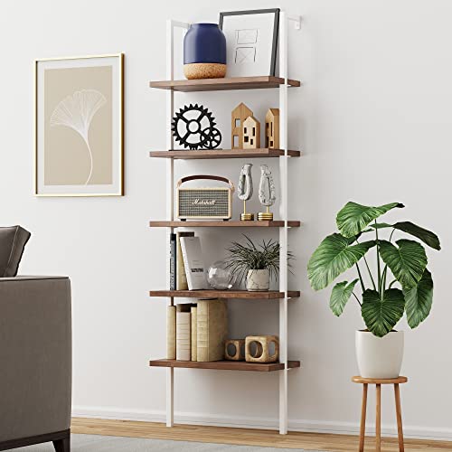 Nathan James Theo 5-Shelf Wood Modern Bookcase, Open Wall Mount Ladder Bookshelf with Industrial Metal Frame, Light Brown Oak/White by Nathan James - Used condition - US$109.81