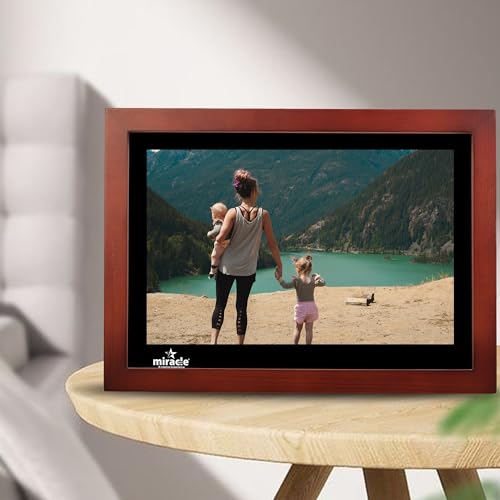 Image of MIRACLE DIGITAL 17 inch HDMI Wooden Dark Hi-Def Digital Photo Frame with Premium Mirror Finish,USB,SD Card,USB, Remote Photos Slide Show,Video in-Built 8GB Memory 2GB RAM Built-in 2 Stereo Speakers