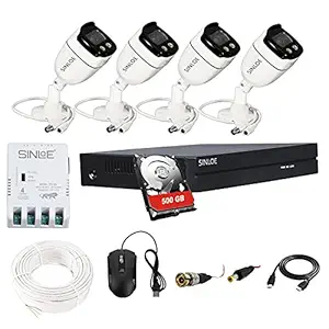 SINLOE 4 Channel 1080P Full HD DVR 2MP Night Color Outdoor Bullet 4 Pcs, 500GB Hard Disk + Motion Alert + Night Vision Full Combo Set