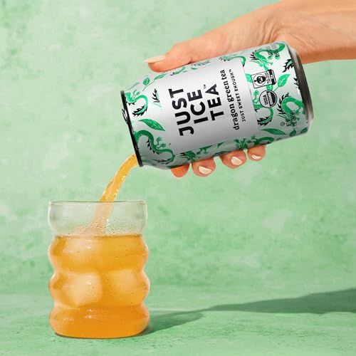 Image of Just Ice Tea, Dragon Green Iced Tea, 12-Pack (12oz Cans), Green Tea, USDA Certified Organic, Real Brewed, Low Calorie, No Artificial Sweeteners, Fair Trade, Made in USA.