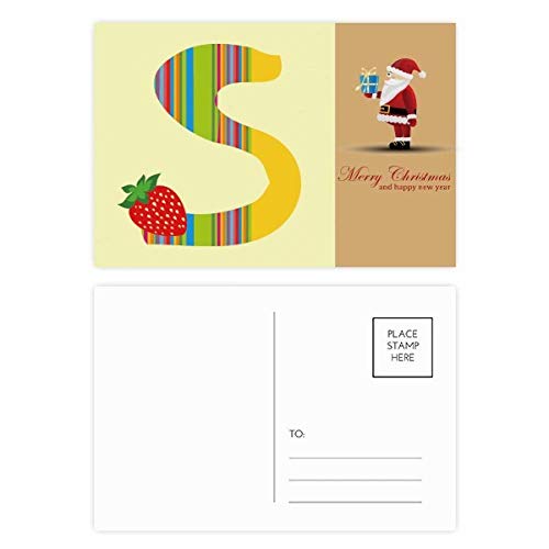 Cartes postales alphabet fraises et Père Noël pour éviter les vœux banals, lot de 20
