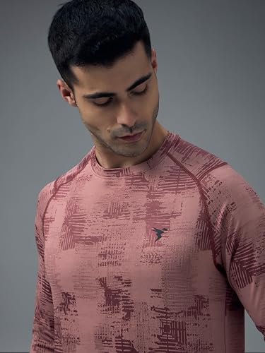 Image of TECHNOSPORT Men's Slim Fit All Over Print Jacquard Crew Neck Full Sleeve T-Shirt, Quick Dry Activewear Tee with UPF 50+ Sun Protection for Gym, Running, Sports & Everyday Wear