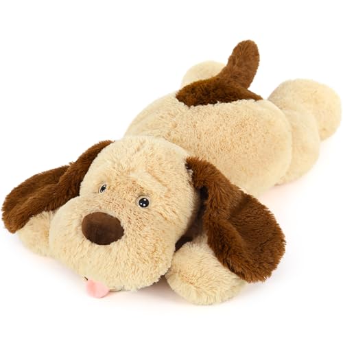 MorisMos 80cm lang Hund Kuscheltier groß XXL, weich Braun Hünde Plüschtier Stofftier, riesen Gefüllte Hund Plüschkissen für Babys Kinder/Plush Dog Stuffed Animal
