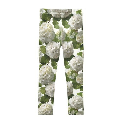 Girls Leggings White Hydrangea Floral Soft Toddler Leggings for Girls Kids Pants Size 4T-10T2