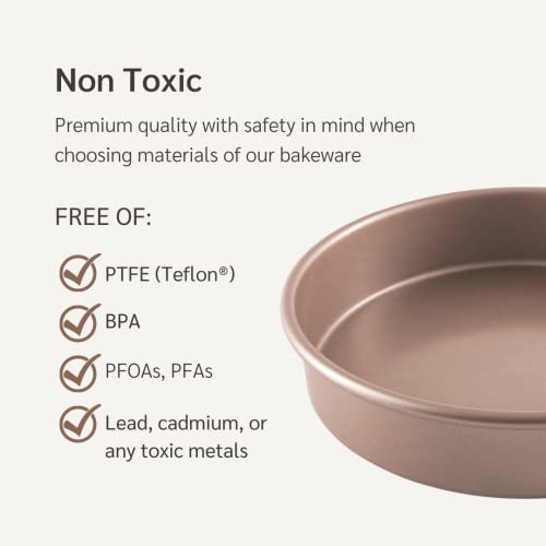 Happiels Non-Toxic Nonstick 9-Inch Round Cake Pans 2-Pack Premium Quality | Set Of 2 Baking Pans 2 Inches Deep 9'' Champagne Gold #TOP3
