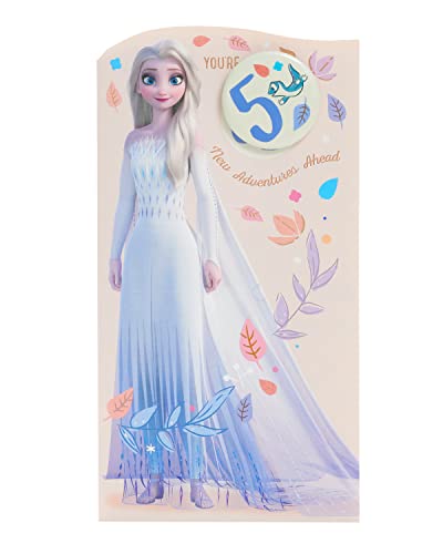 UK Greetings | Disney 5th Birthday Card For Her/Girl | Happy Birthday Gifts | Her, Girls, Women | Frozen Design With Elsa Design | With Envelope | 127 x 235 mm