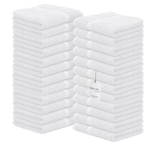 Avalon Toallas de algodón blanco – 30 x 12 pulgadas valor paquete de 24 – Hecho de algodón hilado de anillo premium – Altamente absorbente y suave tacto para cara, cocina y multiusos