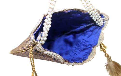 Image of MILAN'S CREATION Pure Banarasi Potli Silk Brocade Bag Purse Drawstring Women's handbag with Pearl Handle & Tassel Weddings