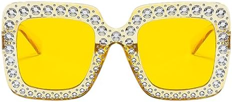 Lunettes De Soleil Strass – Design Carré, Cristaux Brillants, UV400, Style Rétro Et Tendance