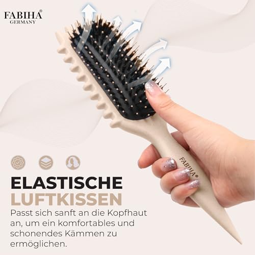 FABIHA® 𝐏𝐑𝐄𝐌𝐈𝐔𝐌 Lockenbürste - Curly Hair Brush - Bio Haarbürste ohne ziepen - Wildschweinborsten Bürste - Die Originale… – Ansicht 6
