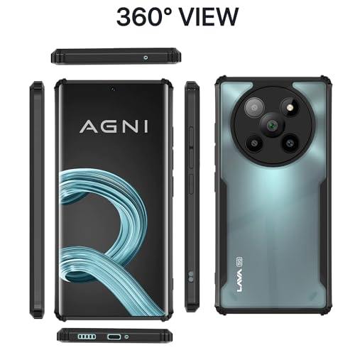 Image of Outlouders Back Cover for Lava Agni 2 5G | Ultra Hybrid Transparent | Full Camera Protection | Raised Edge | Crystal Clear Bumper Case (Black)