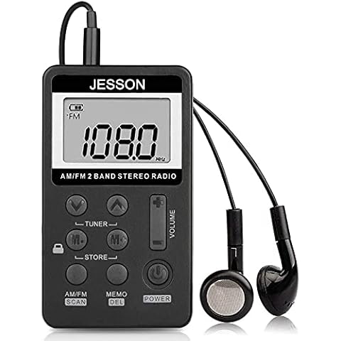 Personal Digital AM FM Pocket Radio, Portable Digital Tuning Stereo AM FM Radio with Earphone and Rechargeable Battery for Walk-Black Cover