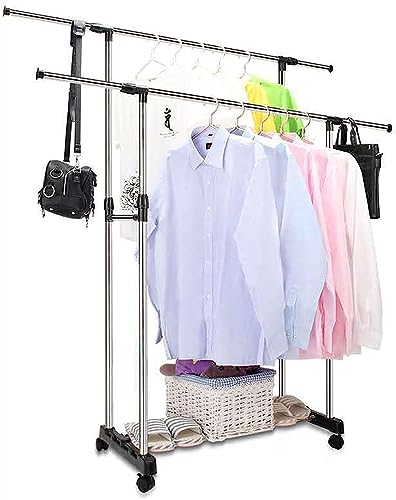 Porte-vêtements réglable double penderie extensible à roulettes - 2