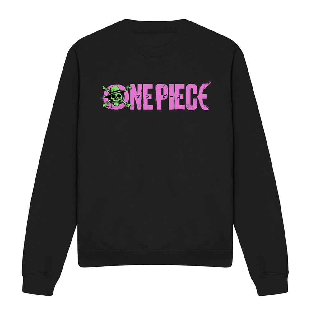 One Piece Luffy Jolly Roger Bright Logo Unisex Sweatshirt, Black, XX-Large