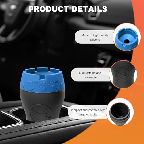 Image of Car Silicone Ashtray, Smokeless Drop-Proof Auto Ash Tray for Cup Holder, Windproof Portable Vehicle Cigarette Ash Tray for Home Outside Office, Interior Car Accessories (Blue)