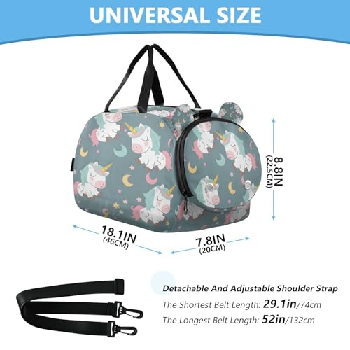 Gym Travel Duffle Bag for Boys Girls Unicorn Star Moon Pattern Sports Dance Bag with Shoe Compartment & Wet Pocket Football Kids Travel Bag Teens Sleepover Carry3