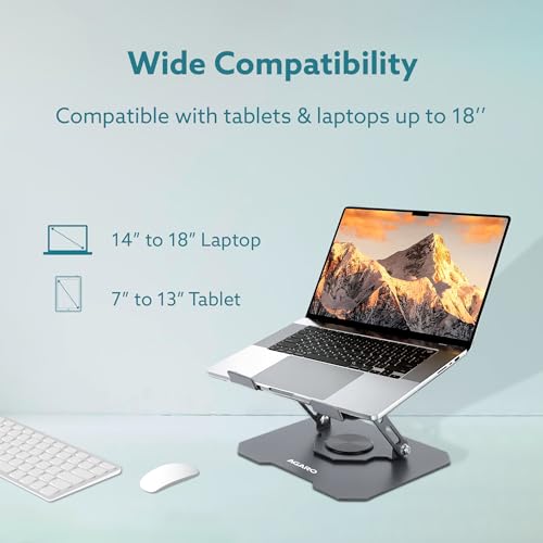 Image of AGARO Metal Laptop Stand, 360 Rotating, Ergonomic, Height & Angle Adjustmentable, Foldable Laptop Holder with Heat Vents & Anti-slip SiliconePads, Compatible to Macbook,HP,Lenevo, & Laptops up to 18 inch