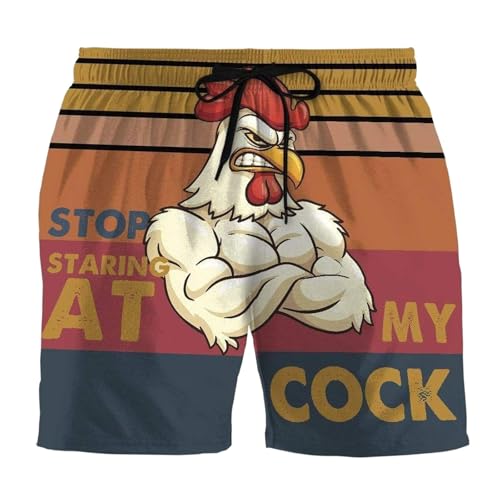 Funky - Pantalones cortos de verano para hombre, pantalones cortos de playa hawaianos, divertidos, bermudas, bañadores, con cintura elástica, para tiempo libre, surf, naranja, 3XL