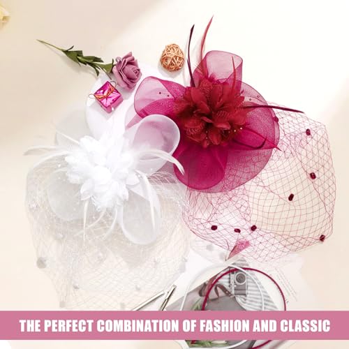 Image of DRESHOW Women Fascinator Hats Tea Party Hat Vintage Pillbox Hat Headband for Cocktail