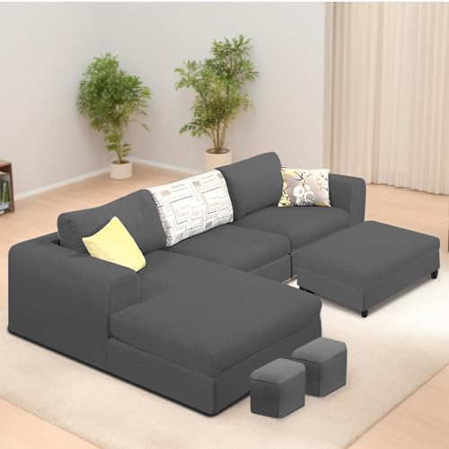 Image of Koza LHS 4 Seater L Shape Sofa Set with Center Table for Living Room (Black Fabric) Premium Fabric Sofa