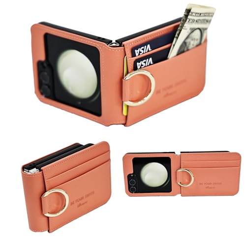 [BeYourSanta] Galaxy Z Flip 5 Case Bosco & Bianco with Card Holder, Camera Cover, and Hinge Protection - Italian Vegan Leather | Ring Holder, Wireless Charging (Coral Pink, Z Flip5 Bosco)