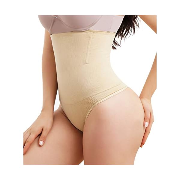 Nebility-Women-Butt-Lifter-Shapewear-Hi-Waist-Tummy-Slimmer-Thong-Panty-Seamless-Body-Shaper-Shorts Nebility Women Butt Lifter Shapewear Hi-Waist Tummy Slimmer Thong Panty Seamless Body Shaper Shorts (M/L, Beige(Thong Panty))