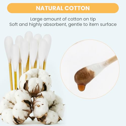 Image of 200PCS 6 Inch Cotton Swabs (Large Cotton Head) in Storage Box | Extra Long, Bamboo Handle, Soft, Lint Free, Highly Absorbent Single Tipped Applicators for Dog Care, Makeup & Home Cleaning