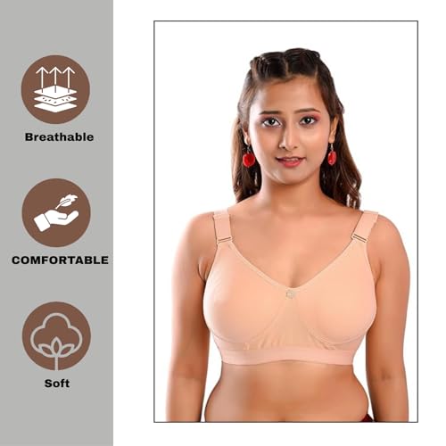 Image of Viral Girl Women's Wire-Free Cotton Hosiery Bra | Non-Padded, Full Coverage, Adjustable Straps | Soft Comfortable Innerwear with Hook & Eye Closure for Everyday Use
