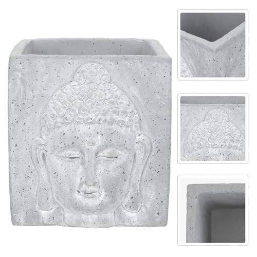 Cache-pot tête bouddha ciment SHINEOFI, jardinière originale déco intérieure