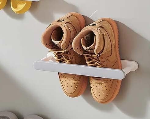 COSKIRA Wall Mounted Slipper Shoe Rack, Space Saving, Slipper Storage Holder, Folding Bathroom Towel Holder, Plastic Rack for Kitchen, Bathroom, Waterproof, Storage Rack -Grey-2 Pairs-image-3