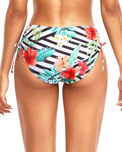 Image of Daci Women Mid Waist Bikini Bottoms - Full Coverage Swim Bathing Suit Bottom Side Tied Swimsuit Bottoms