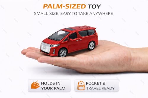 Image of 1:36 Scale Toyota Alphard Toy Car - Die-Cast Metal Pull Back MPV Model with Openable Doors, Lights & Sound - Alloy Mini Car Gift for Kids, Boys & Collectors (Red)